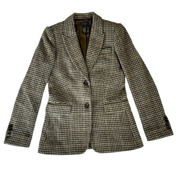 J. Crew Collection Irish Wool Houndstooth Moore Blazer Green Gray Tweed 2 - Picture 1 of 16
